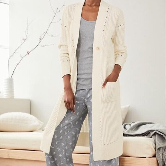 Garnet Hill Chunky-Rib Sweater Robe in Ivory - Size M/L - Picture 1 of 1